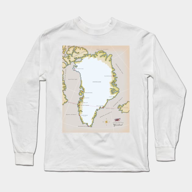Illustrated Map of Greenland Long Sleeve T-Shirt by nickemporium1